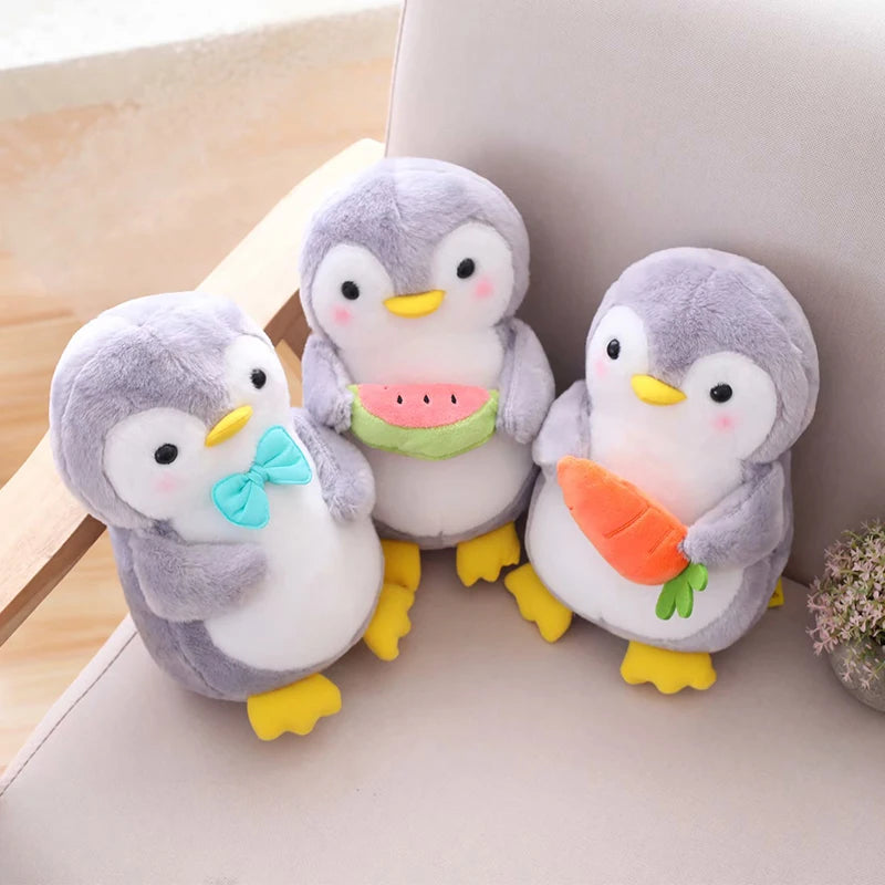 25/45cm Cute Cartoon Holding Fruit Penguin Soft Stuffed Toy Plush Animals Appease Baby Doll Girls Kids Lovers Birthday Gift