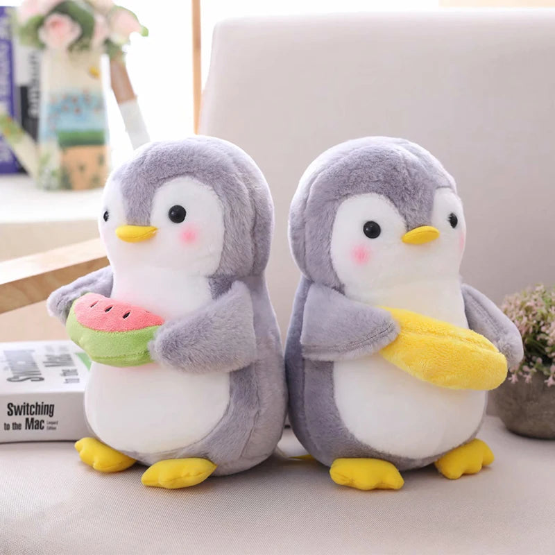 25/45cm Cute Cartoon Holding Fruit Penguin Soft Stuffed Toy Plush Animals Appease Baby Doll Girls Kids Lovers Birthday Gift