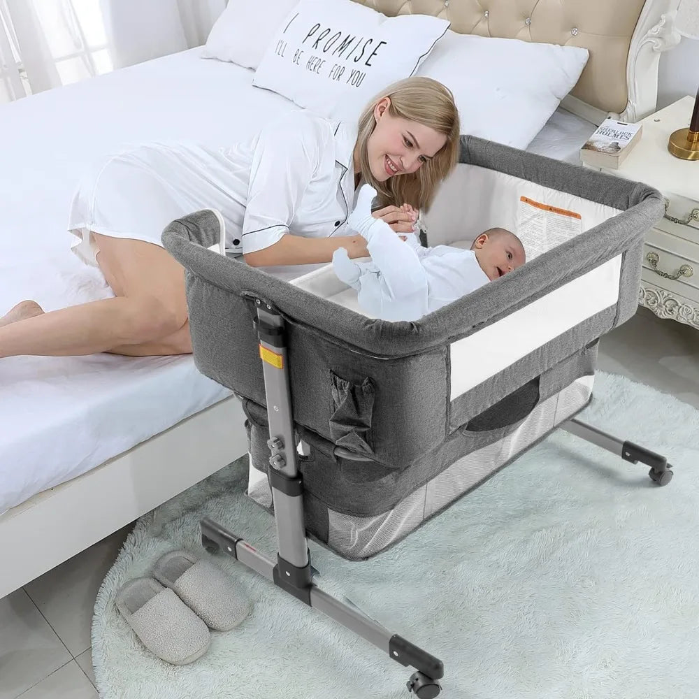 Bedside Crib, Baby Bassinet 3 in 1 Travel Baby Crib
