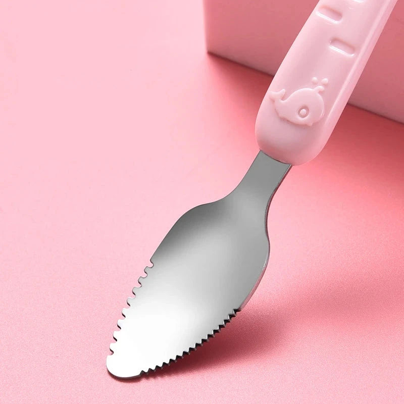 Baby Food Feeding Spoon Stainless Steel Scraping Silicone Soft Spoon Infant Tableware Utensil With Box Children Toddler Cutlery