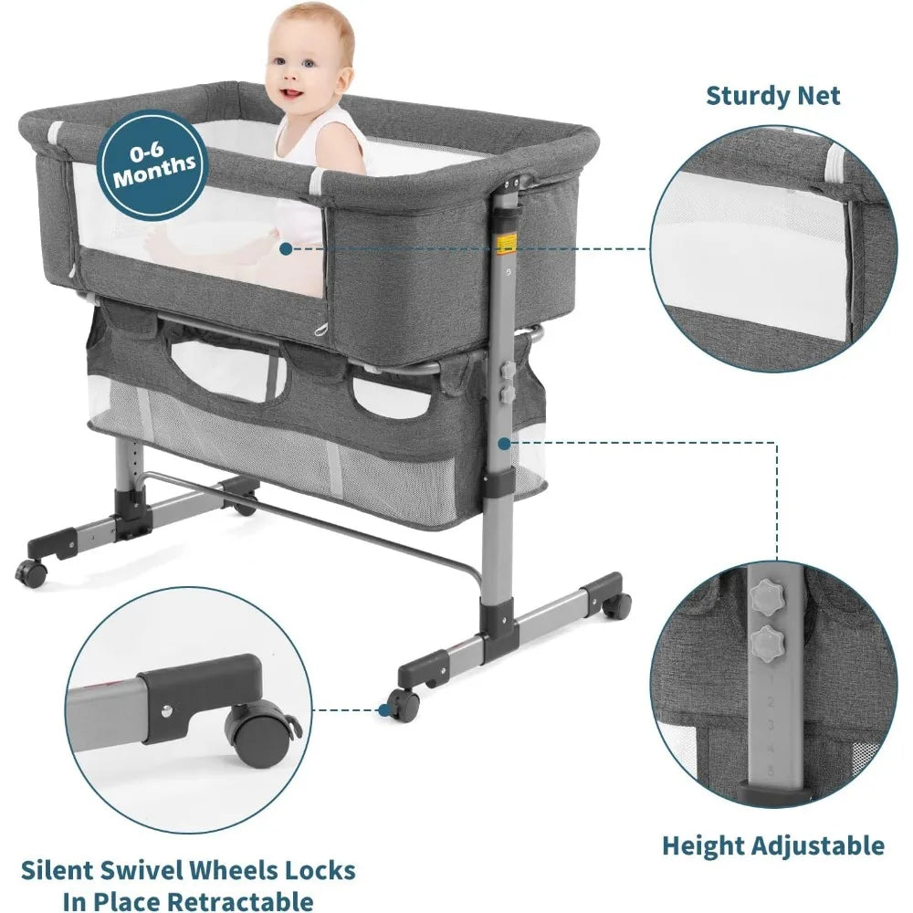 Bedside Crib, Baby Bassinet 3 in 1 Travel Baby Crib