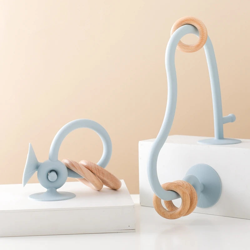 Wood Ring Soft Silicone Teether Baby Toys Kids Bitable Teether Desktop Adsorbable Surround BPA Free Montessori Puzzle Toys Gifts