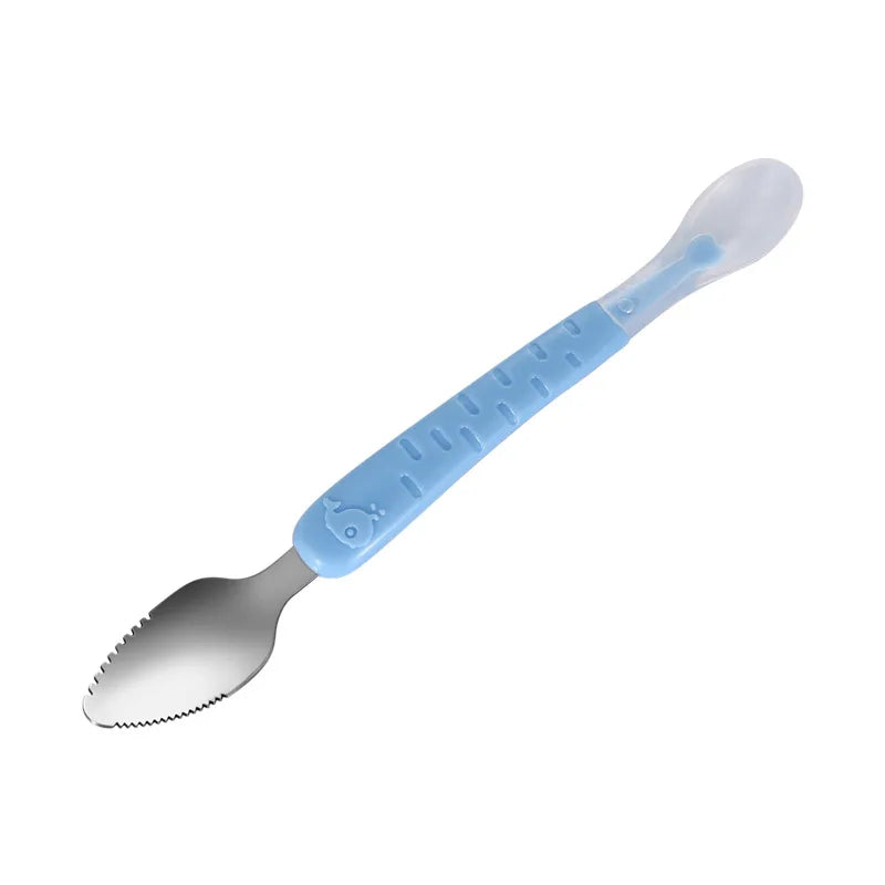 Baby Food Feeding Spoon Stainless Steel Scraping Silicone Soft Spoon Infant Tableware Utensil With Box Children Toddler Cutlery
