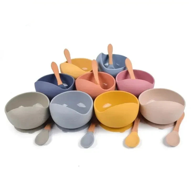 Baby Soft Silicone Spoon Candy Color Safety Baby‘ Learning Wood ‘Spoon Non-Slip Spoon’ Children Kids Boy Girl Food Feeding Tools