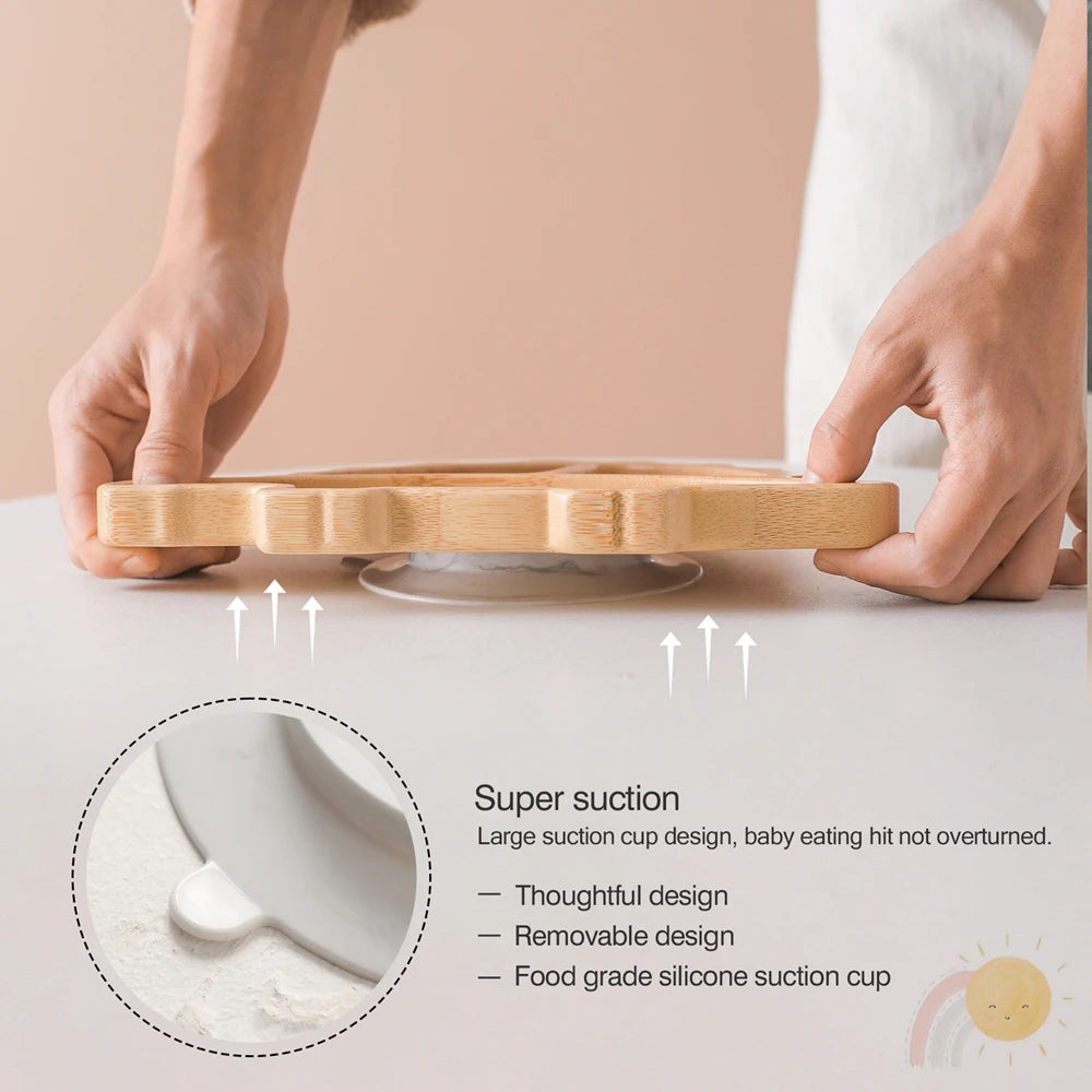 Bamboo Baby Feeding Tableware Set Silicone Suction Cups Kid Dinosaur Dinner Plate Bowl Fork Spoon Cup Baby Feeding Supplies Gift